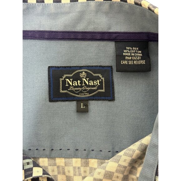 Nat Nast Mens Geometric Print Short Sleeve Button-Up Shirt Silk Blend Size L - Picture 3 of 6